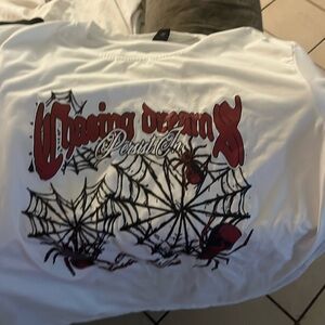 Medium white, black , and red tee could be for girls or boys , from ROMWE